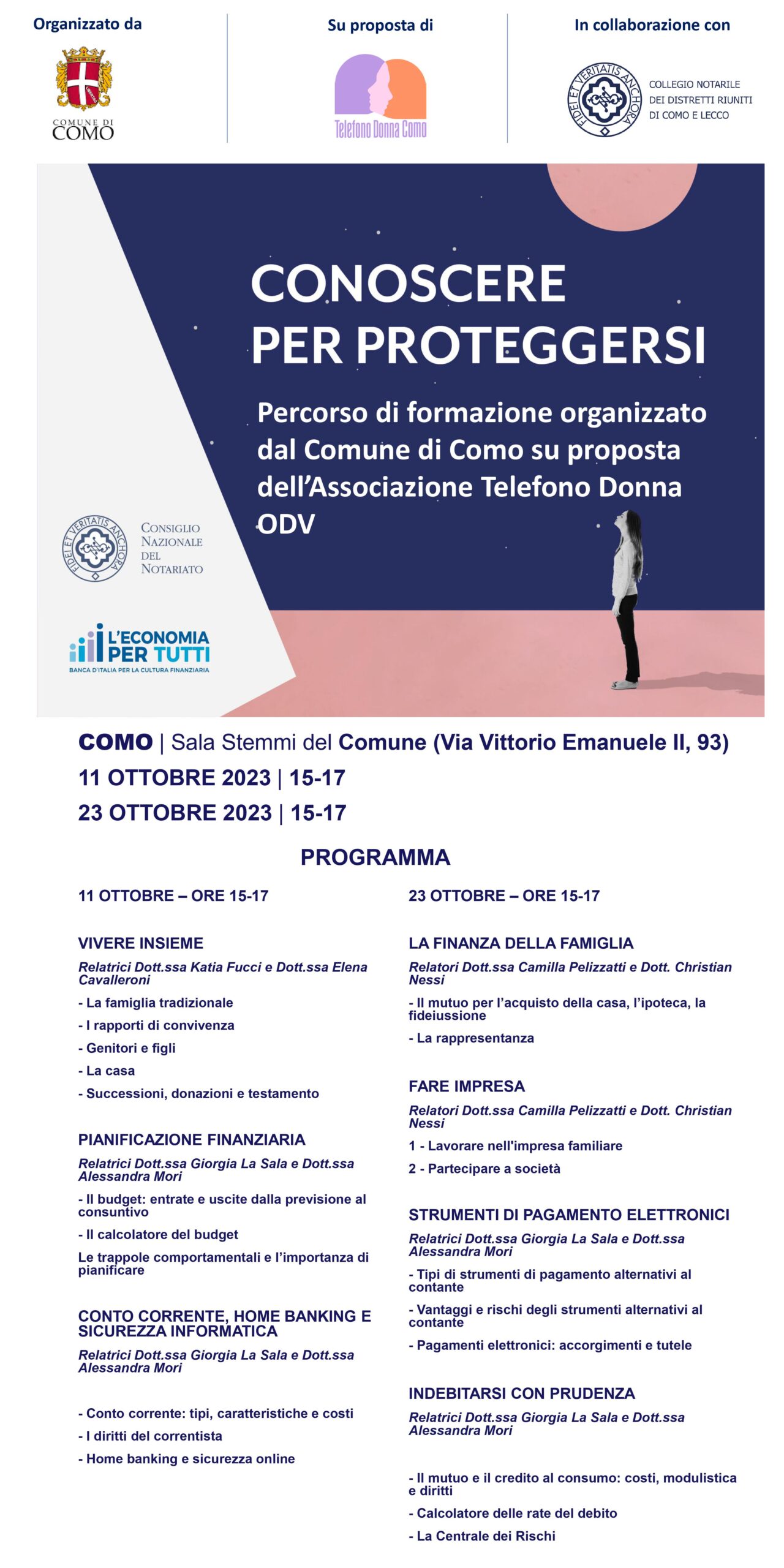 Al via a Como la seconda fase del progetto “Conoscersi per proteggersi” avviato nel 2021 da Notariato e Banca d’Italia